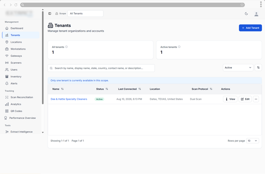 Extract tenant view